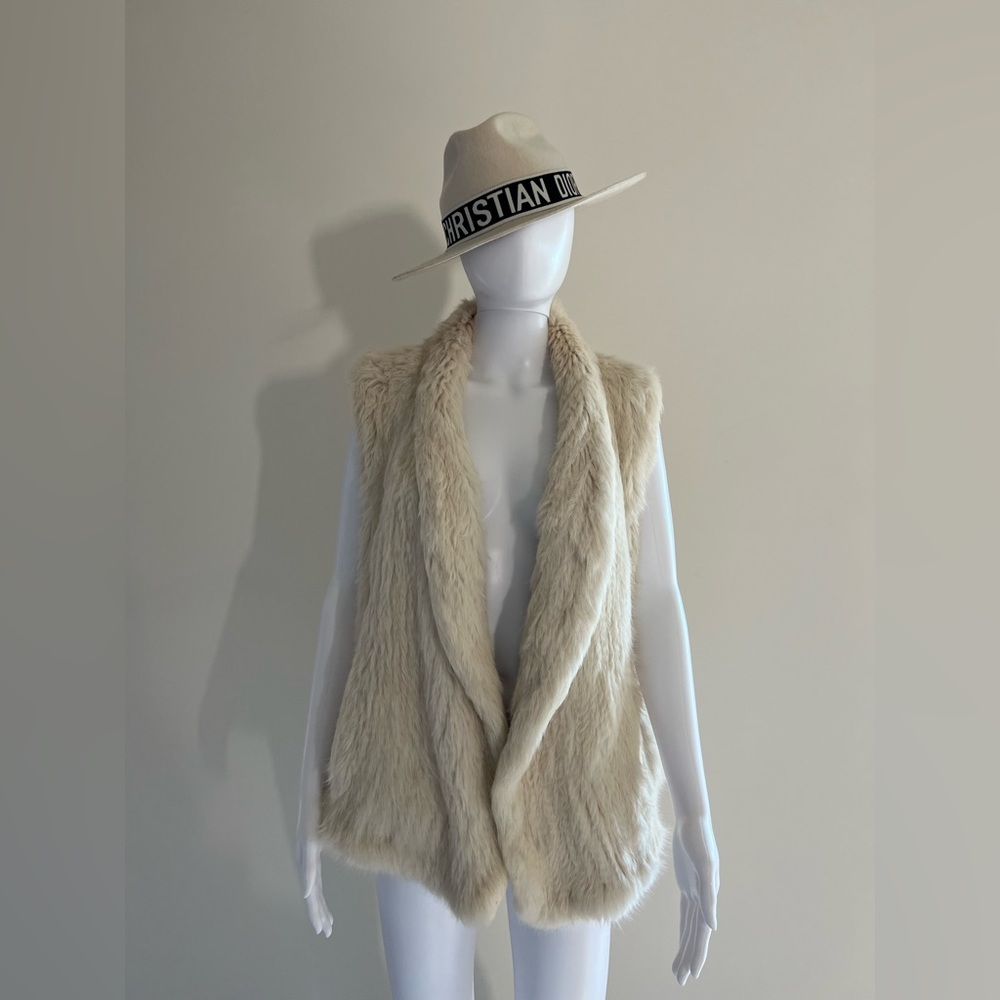 Real 100% rabbit fur vest knitted women size medium sleeveless ivory